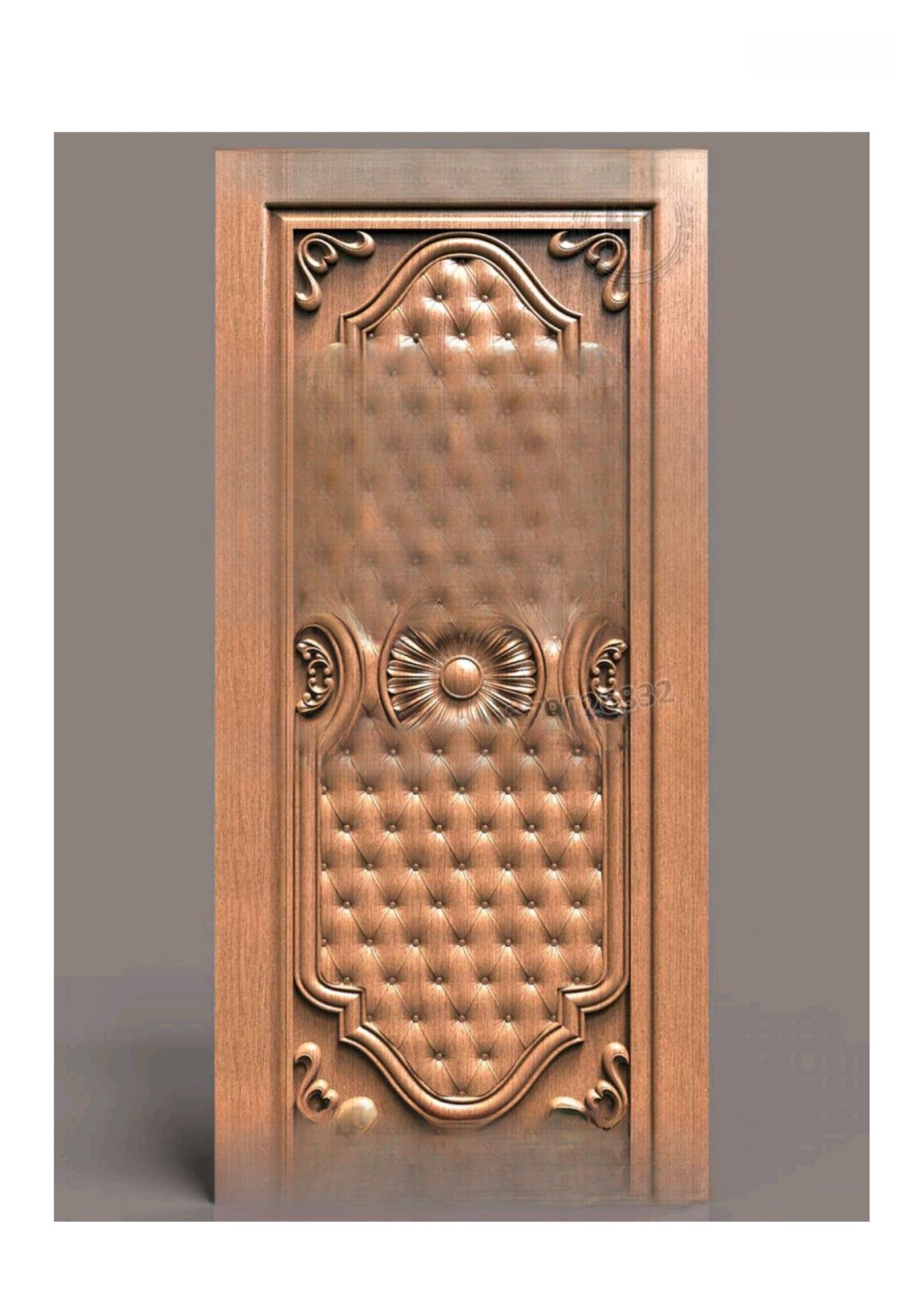 GSK HT - PAGE-13 Luxury Tufted Leather-Style Carved Wooden Door 3D Model